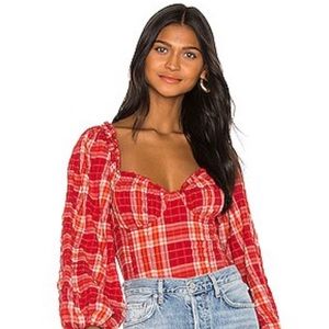 Free People Cherry Bomb Madrass Plaid Top in Red size small- like new!